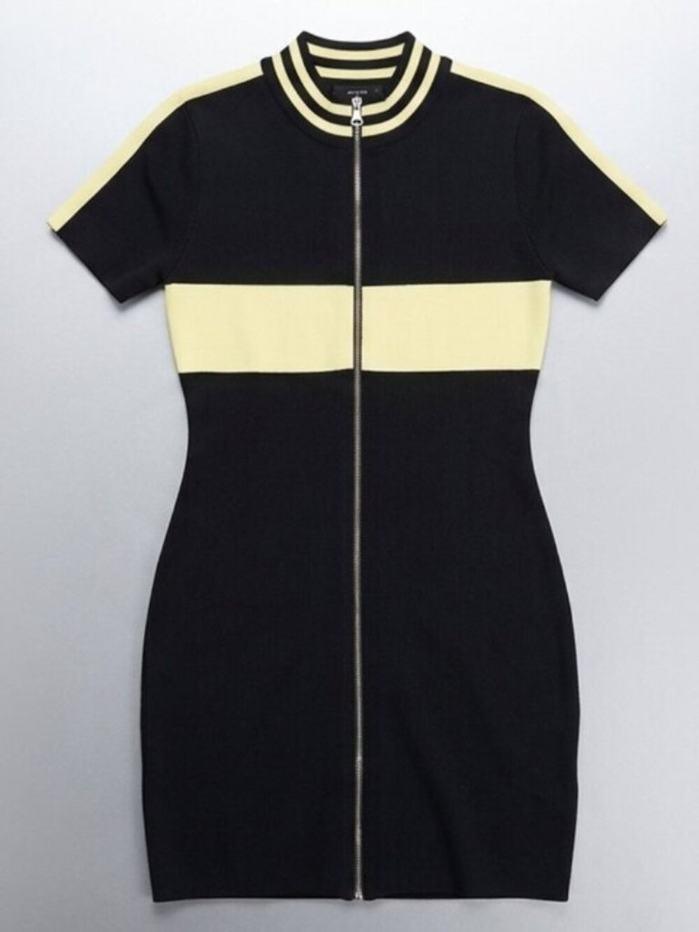 Black Cream Zip Front Bodycon Dress - Picture 3 of 6